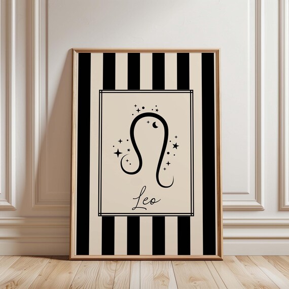 Leo Zodiac Sign Black Cream Striped Celestial Astrology Poster