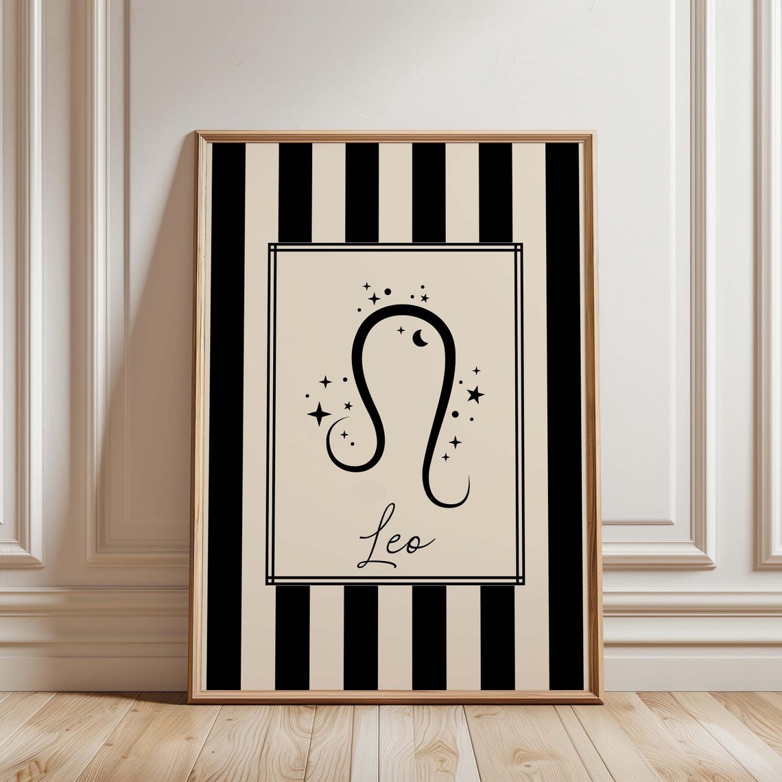 Leo Zodiac Sign Black Cream Striped Celestial Astrology Poster