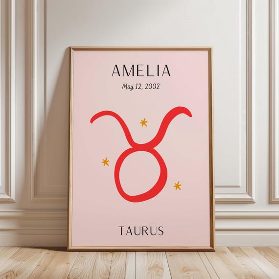 Personalized Taurus Constellation Print Custom Zodiac Sign Wall Art Astrology Poster Pink Celestial