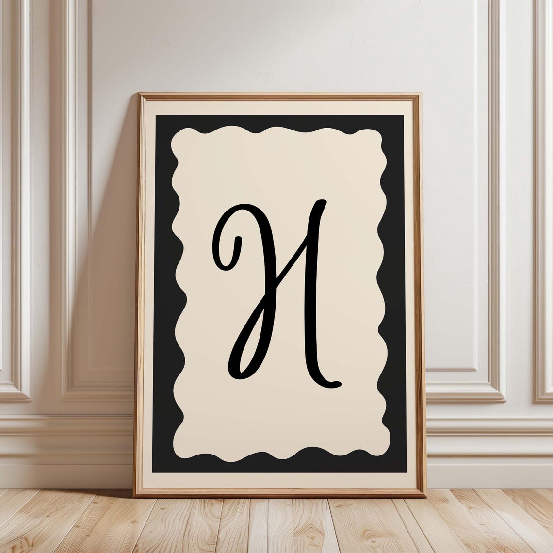 Black Cream Script Letter N Monogram Initial Elegant Alphabet Poster