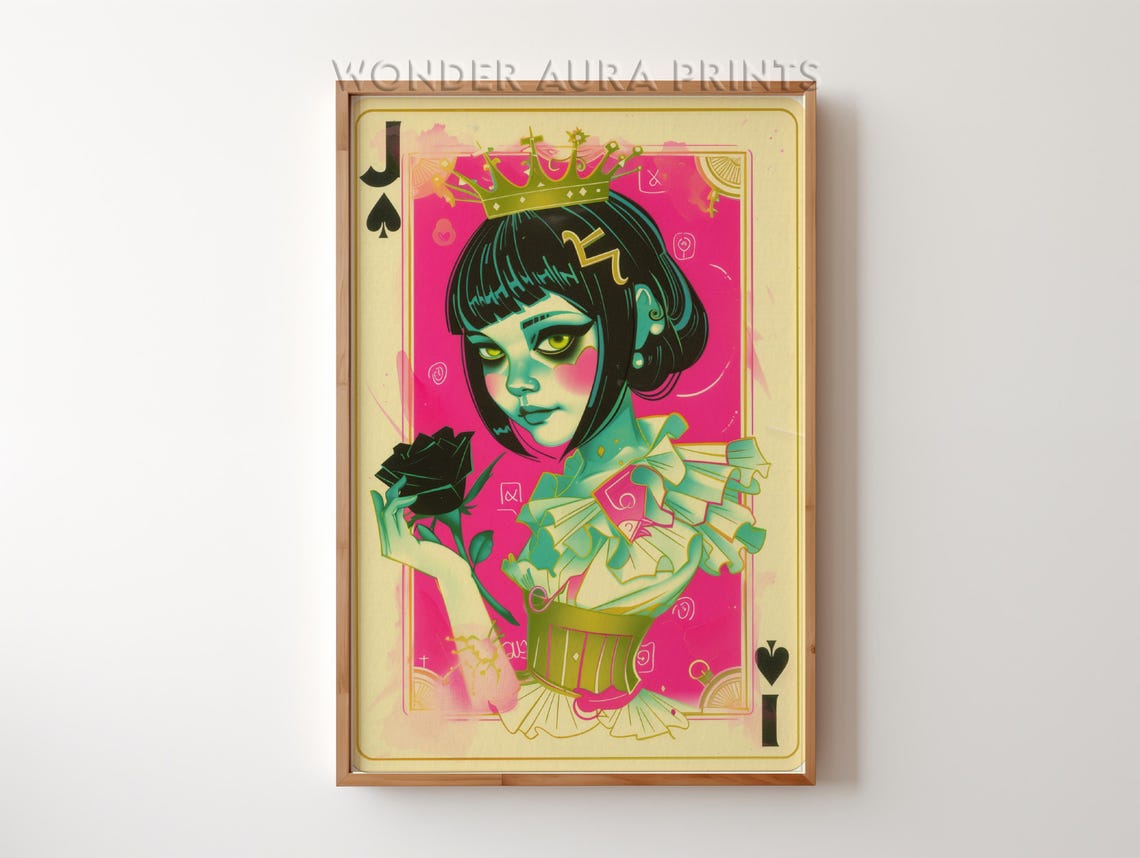 Jack Of Spades Maximalist Hot Pink Pop Art Portrait Card Print