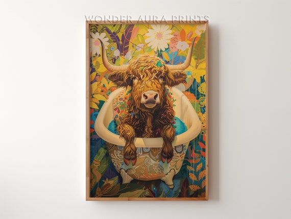 Ox In Bathtub Maximalist Bathroom Decor Dopamine Vegan Gift Jungle Wall Wonder Aura Prints