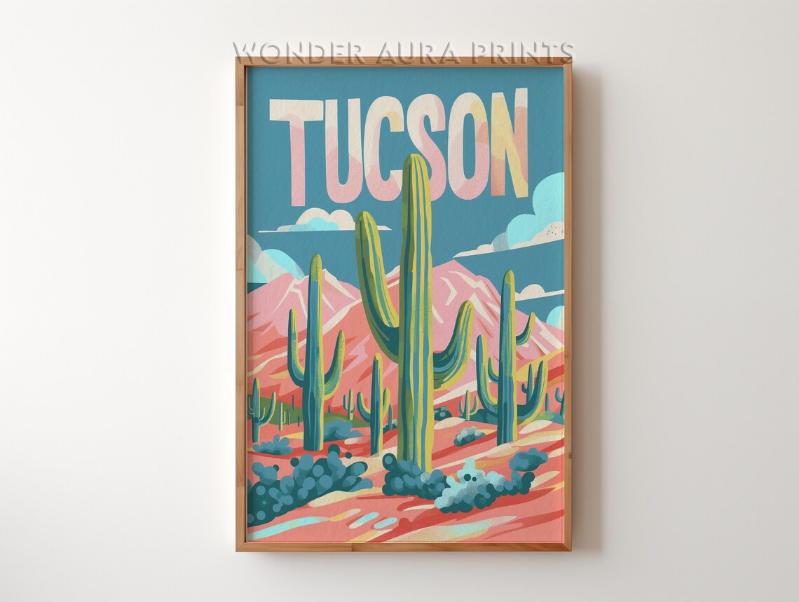 Tucson Arizona Saguaro Desert Retro Typography Travel Poster