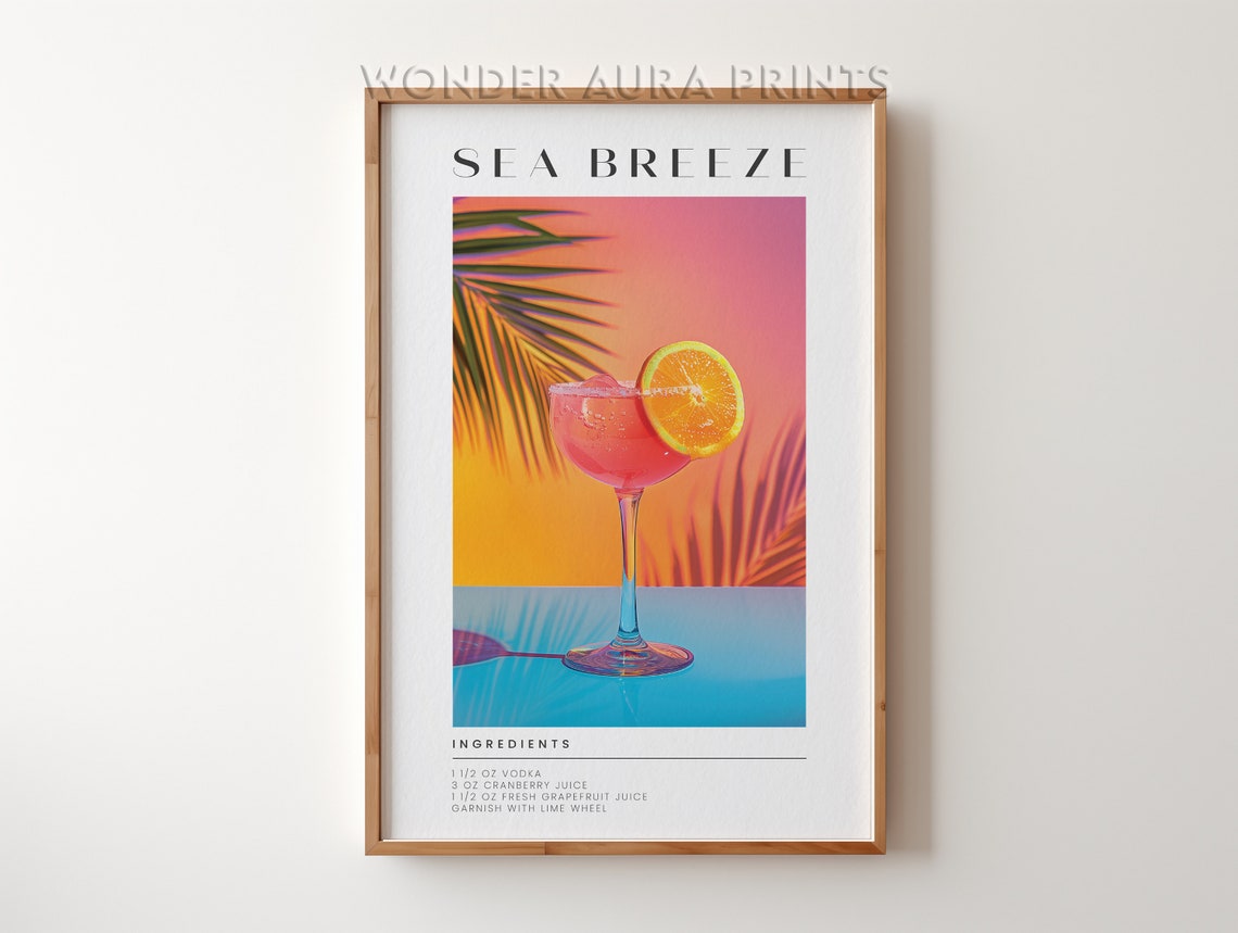 Sea Breeze Vodka Cranberry Tropical Sunset Palm Fronds Bar Cart Poster