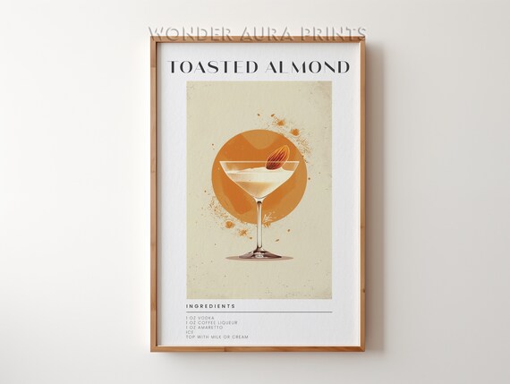 Toasted Almond Cocktail Recipe Vintage Cream Liqueur Bar Art Poster