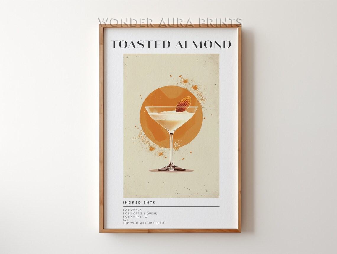 Toasted Almond Cocktail Recipe Vintage Cream Liqueur Bar Art Poster