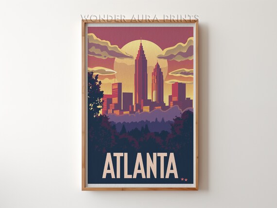Atlanta Georgia Sunset City Skyline Golden Hour Modern Travel Poster