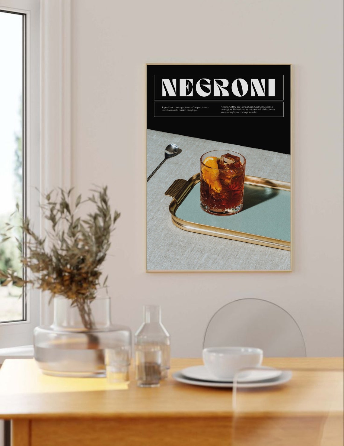 Negroni Cocktail Recipe Print Black Bar Cart Kitchen Wall Decor - Image 3