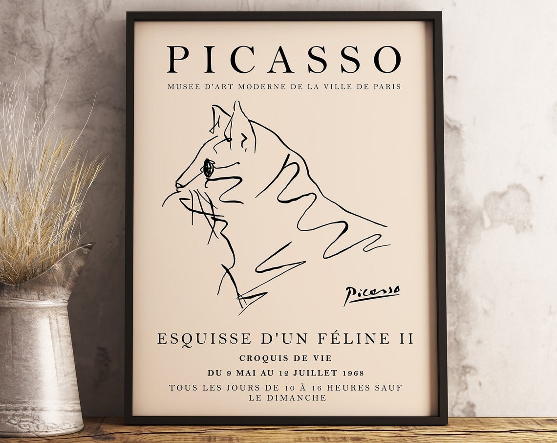 Picasso Cat Line Drawing Feline Sketch Paris Exhibition Poster - Image 3