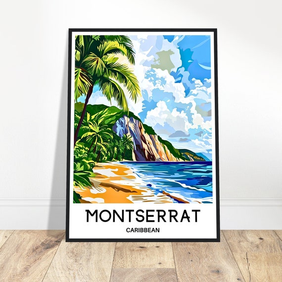 Montserrat Travel Print Poster Caribbean Art Lover Gift Wall Hanging Home Decor Island Illustration