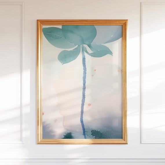 Minimalist Blue Stem Print Abstract Zeninspired Botanical Wall Art Modern Watercolor For Home Interiors