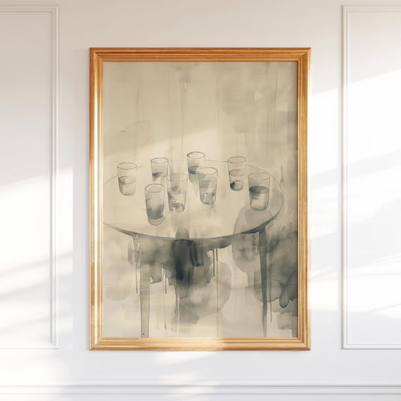 Modern Minimalist Kitchen Wall Art Coffee Shop Decor Glass Cup Painting Gift For Her Home Cafe Print