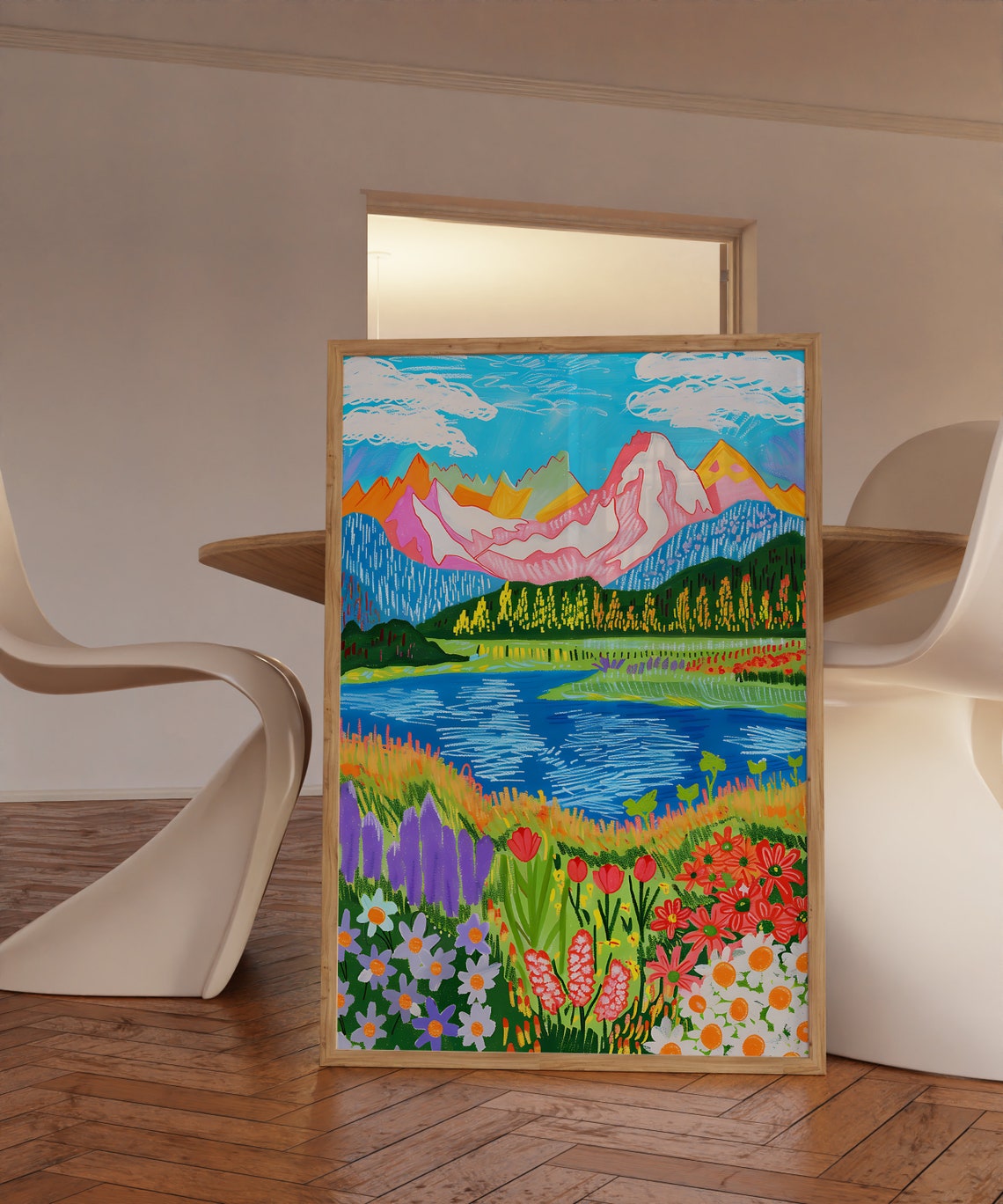 Colorful Mountain Lake Wildflower Meadow Alpine Landscape Print - Image 3