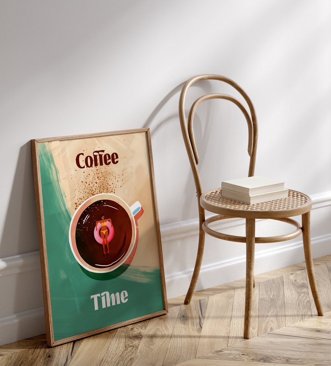 Coffee Time Whimsical Swimmer in Coffee Cup Fun Kitchen Wall Poster - Image 2