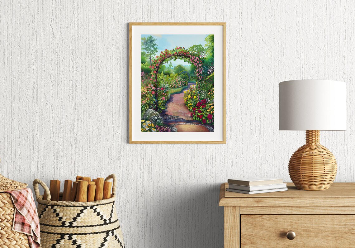 Rose Arch Garden Path Blooming Roses Floral Summer Charm Wall Art - Image 2
