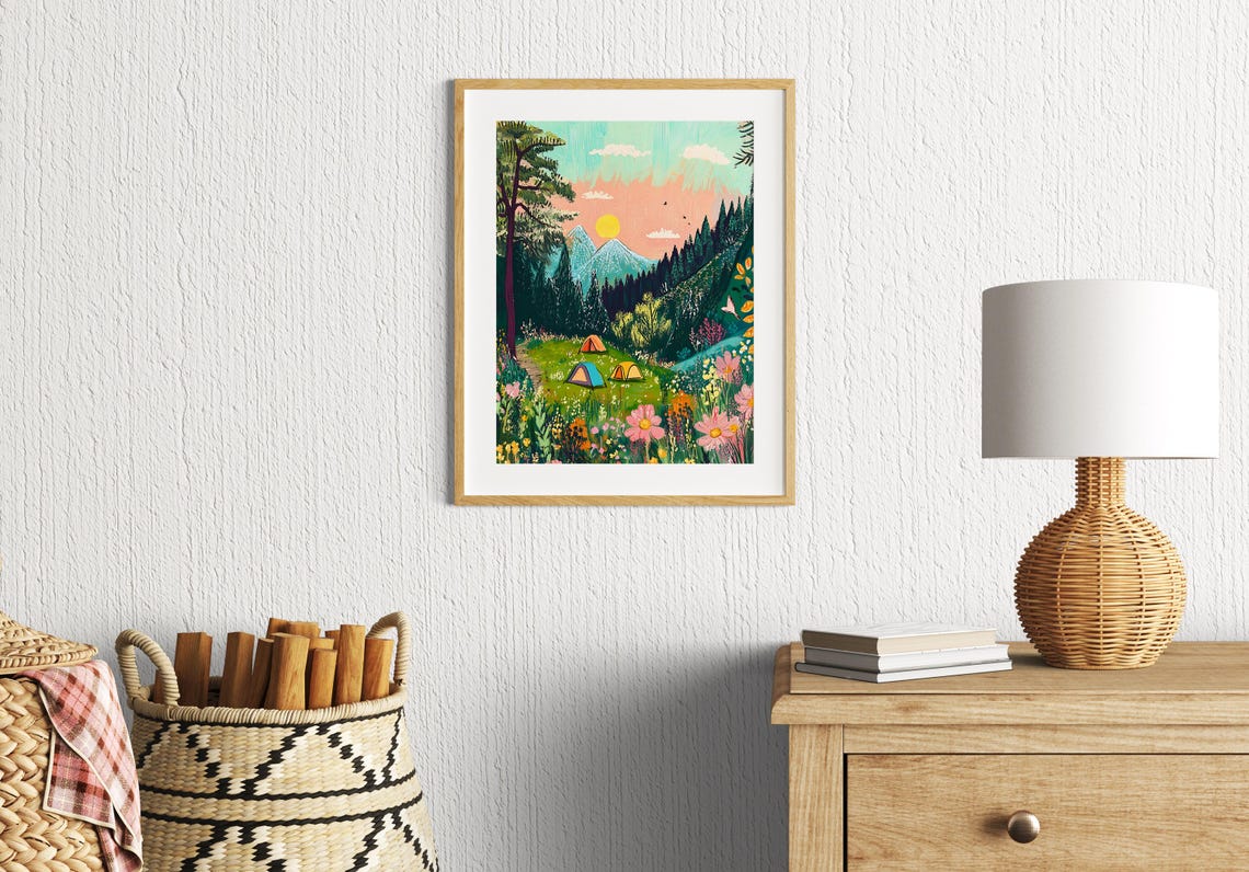 Colorful Camping Tents In A Mountain Wildflower Meadow Poster - Image 3