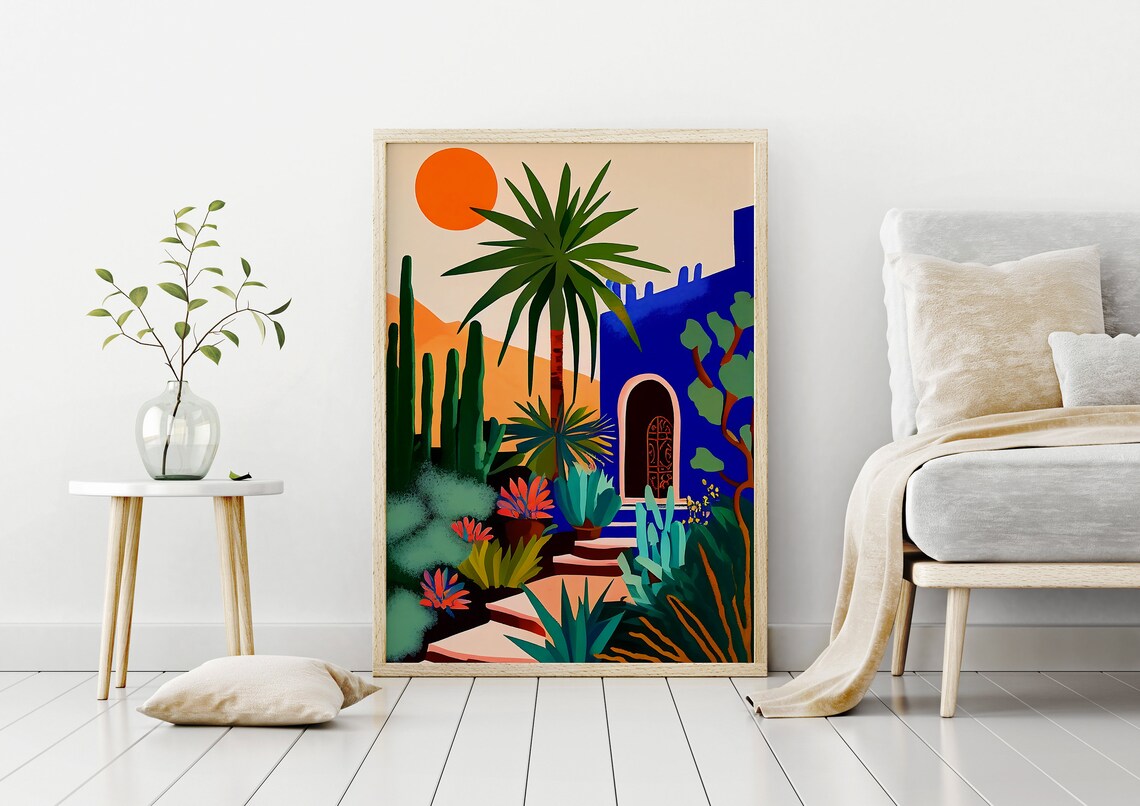 Jardin Majorelle Garden Illustration, Marrakesh Travel Poster