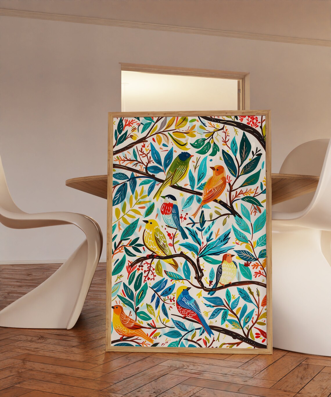 Colorful Birds Gouache Illustration Nursery Art - Image 2