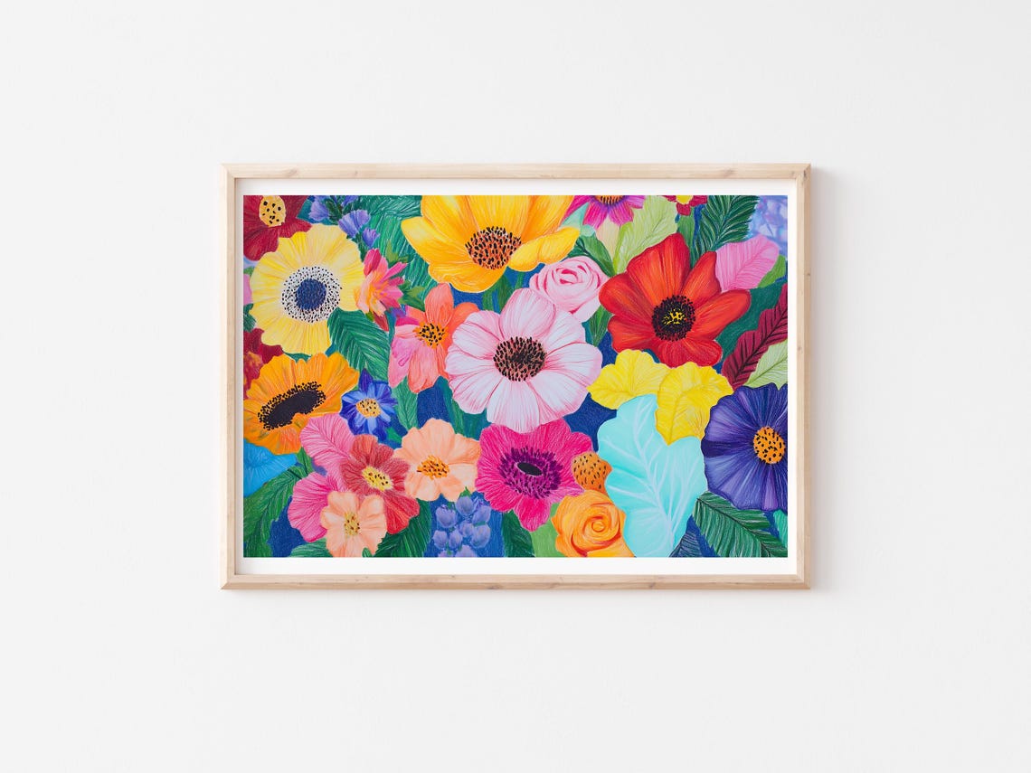 Maximalist Colorful Floral Bouquet Bold Botanical Art Poster