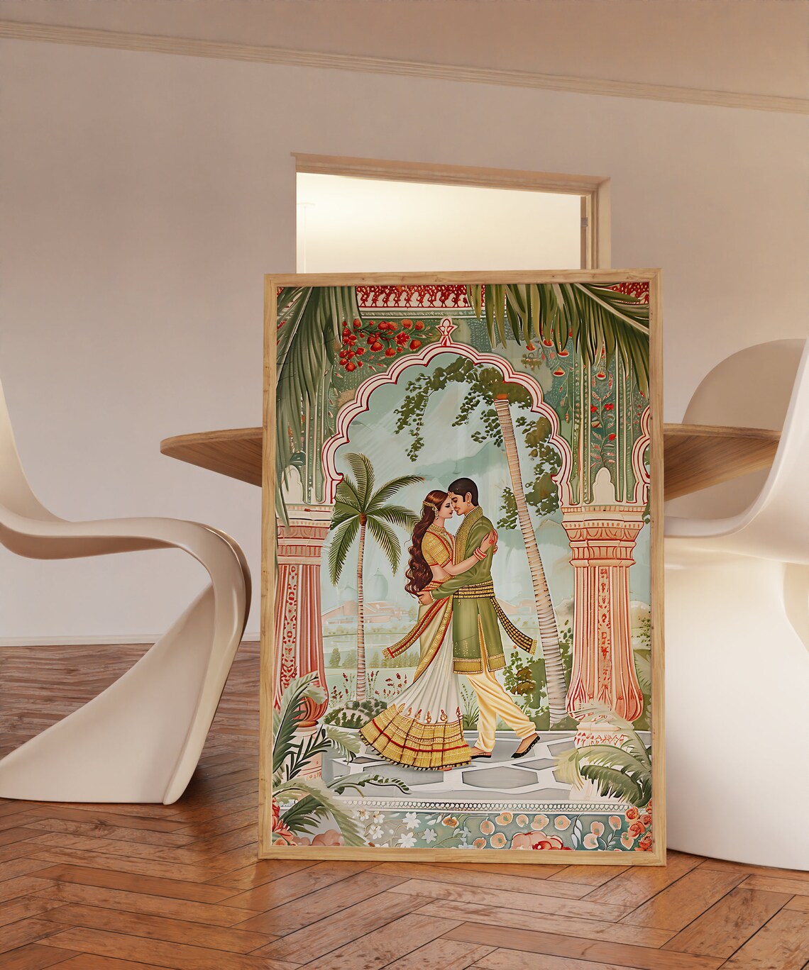 Indian Wedding Couple In Traditional Dress Palace Garden Art Print