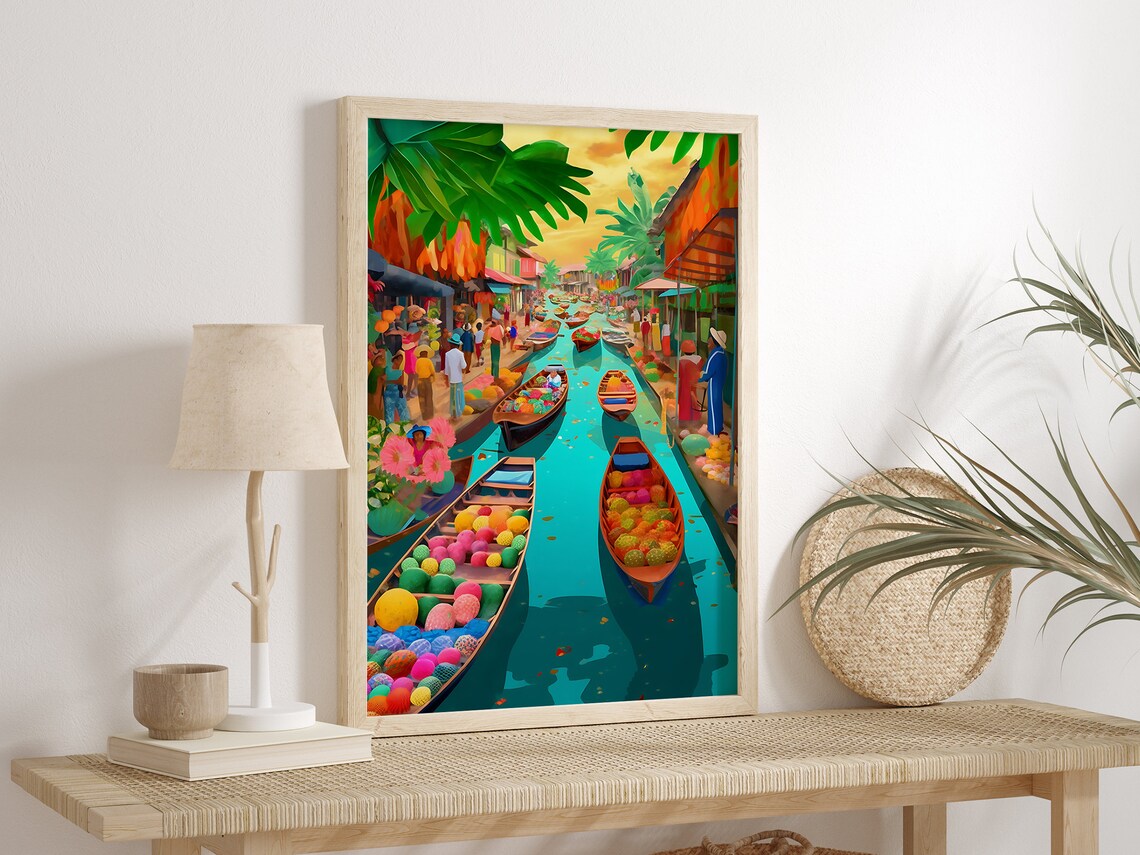 Floating Markets Thailand Bangkok Travel Poster, Asia - Image 3