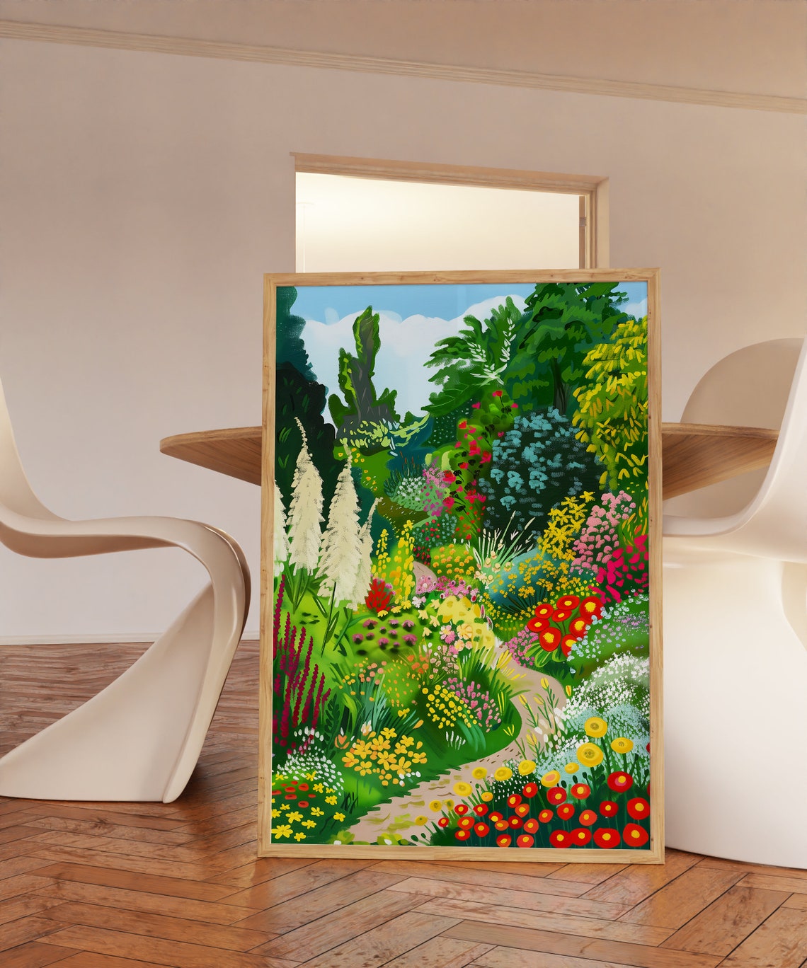 Blooming Botanical Garden Path Colorful Summer Flowers Art Poster - Image 3
