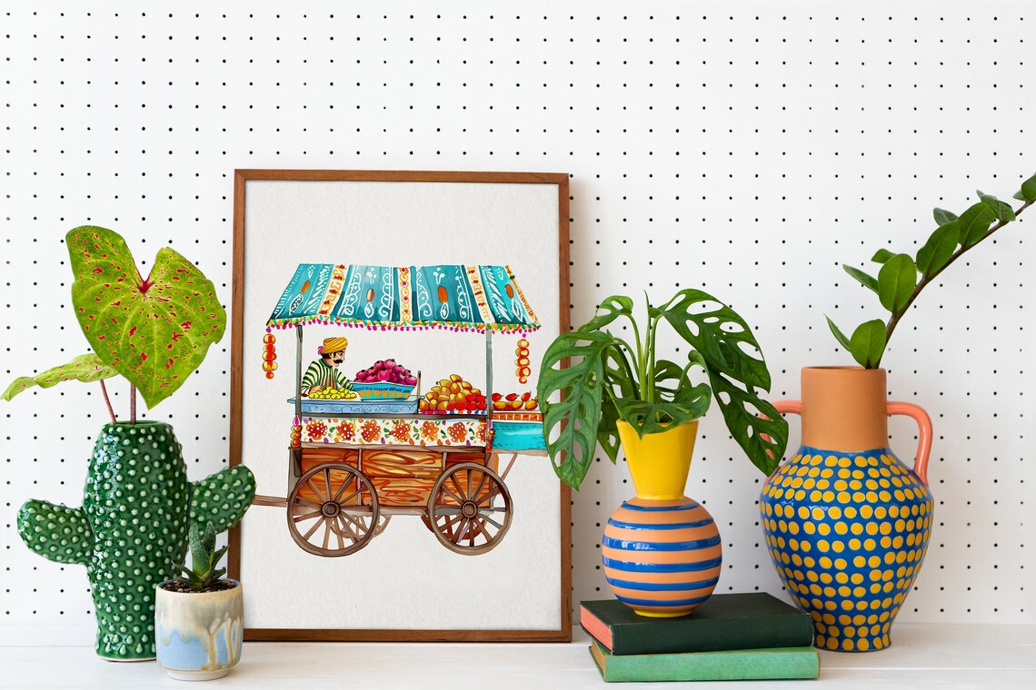 Indian Panipuri Cart Illustration, Kitchen Art Print - Image 2