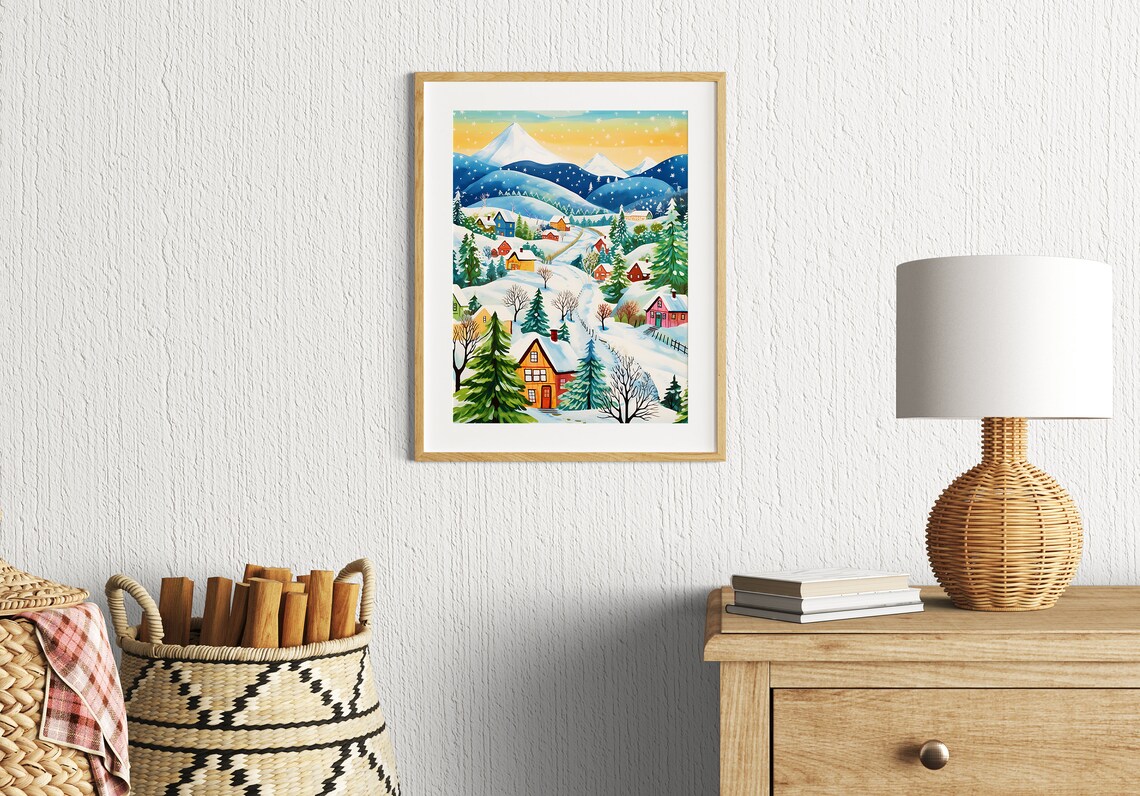 Christmas Town Art Print, Holiday Cottage Scene - Image 2
