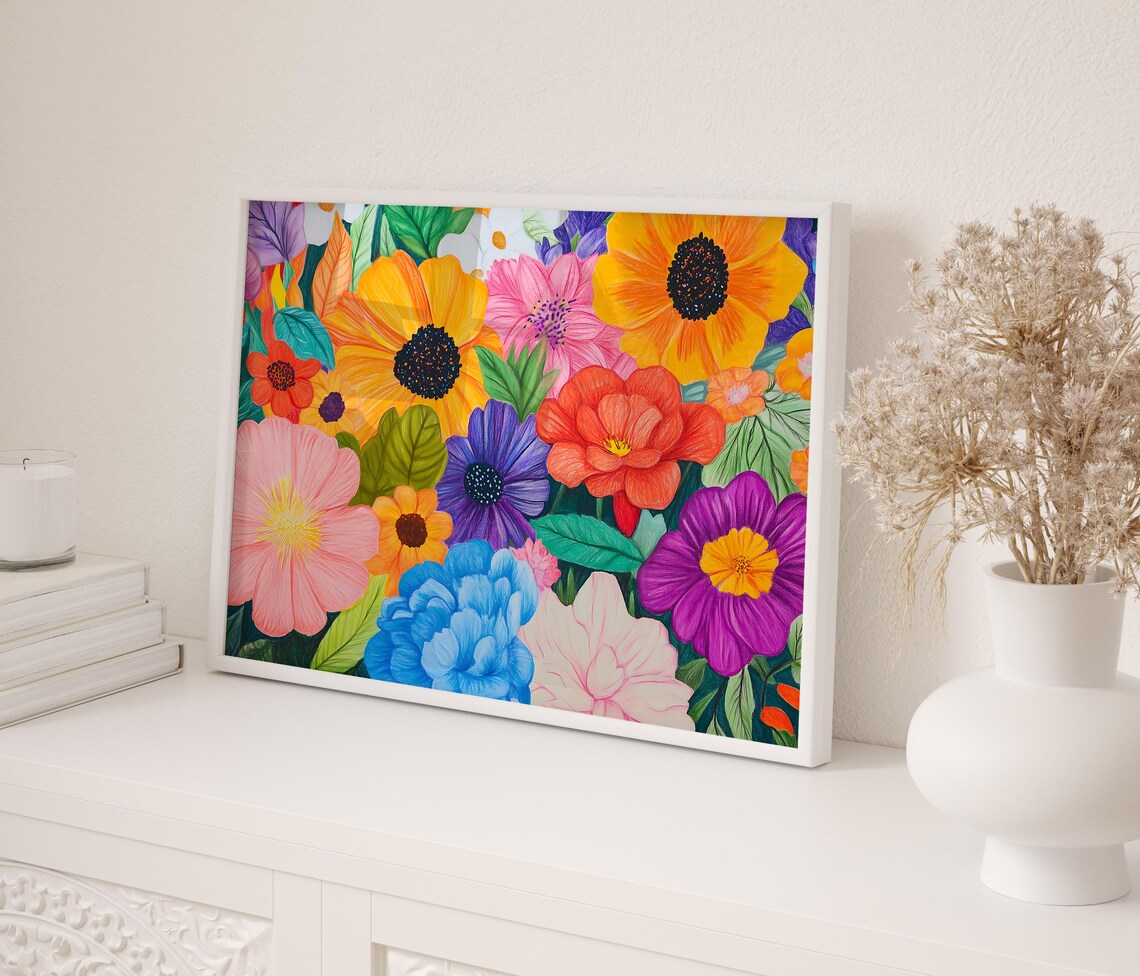 Maximalist Floral Drawing, Bohemian Modern Art Print - Image 2