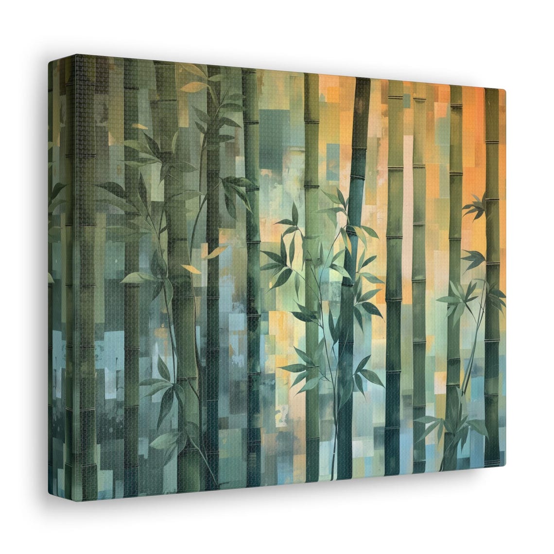 Mosaic Bamboo Forest Pixelated Art Green Orange Modern Print - Image 2