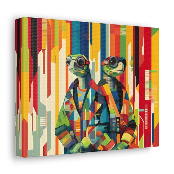Hip Turtles Geometric Landscape Modern Painting Bright Calm Relaxing Wall Print Airbnb Art Wall Decor