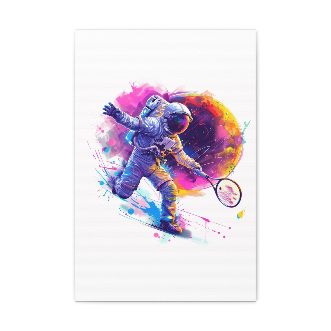 Astronaut Playing Tennis Among the Stars in Colorful Watercolor Poster - Image 2