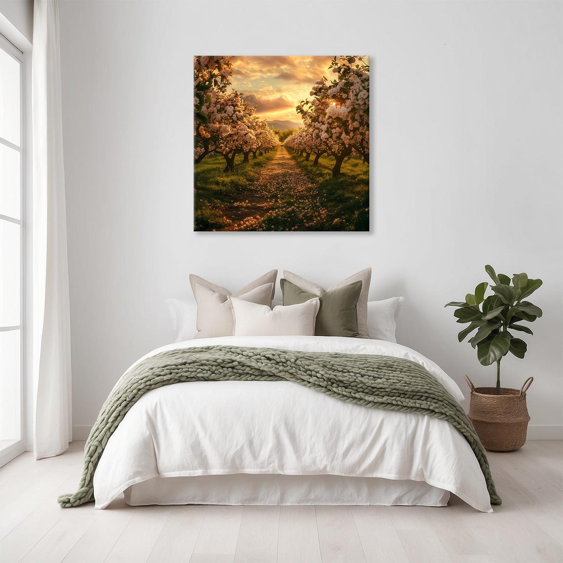 Golden Hour In A Flowering Orchard Romantic Pathway Wall Art