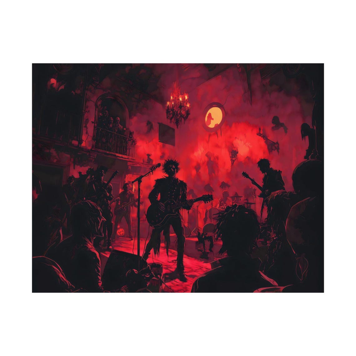 Rock Band Performing Live on Red Lit Haunted Gothic Hall Poster - Image 3