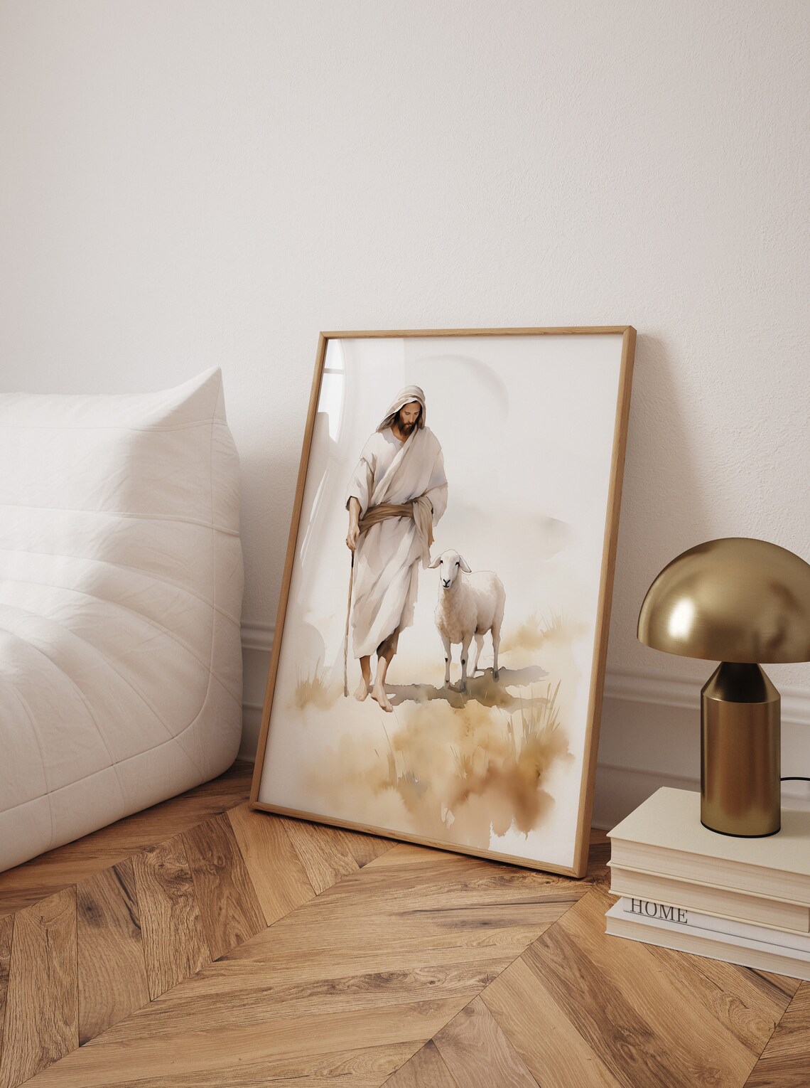 Jesus the Good Shepherd and Lamb Watercolor Christian Faith Poster - Image 2