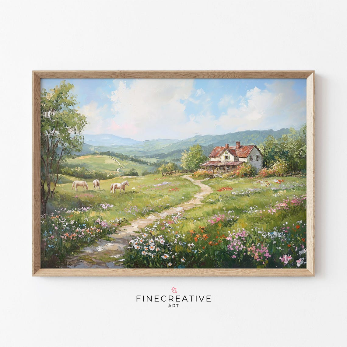 Farmhouse Print Spring Painting Wall Art Countryside Art Print Spring Country Landscape Art G46