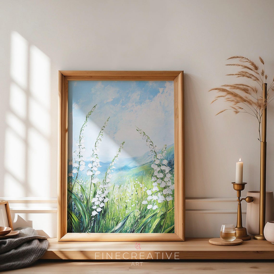 White Wildflowers Swaying In Lush Green Meadow Mountain Wall Art - Image 2