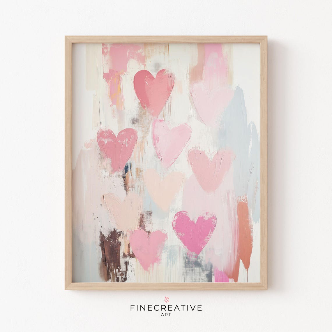 Abstract Pink Hearts Pastel Impasto Brushwork Painting Poster