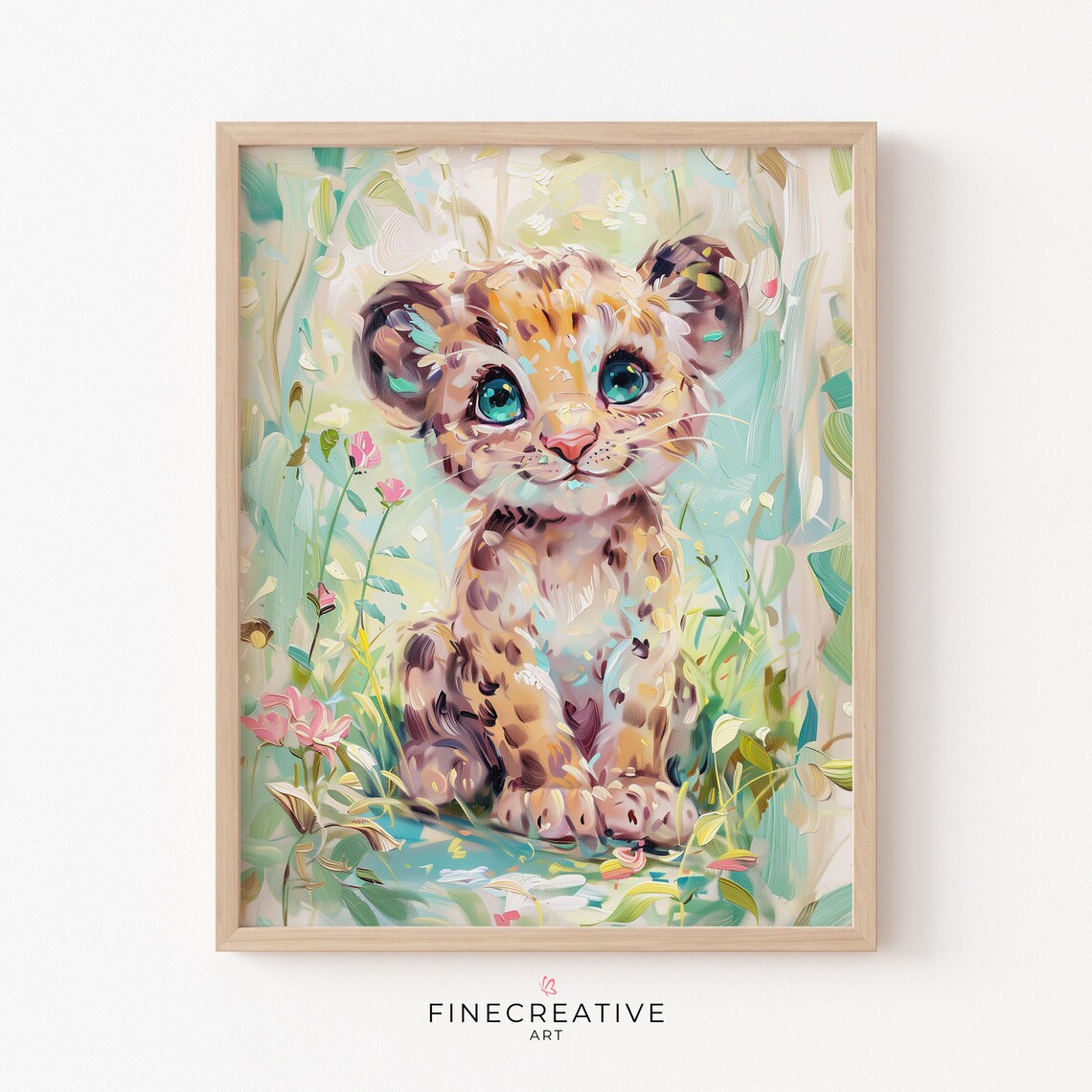 Cute Baby Leopard Cub Pastel Jungle Nursery Animal Art Poster
