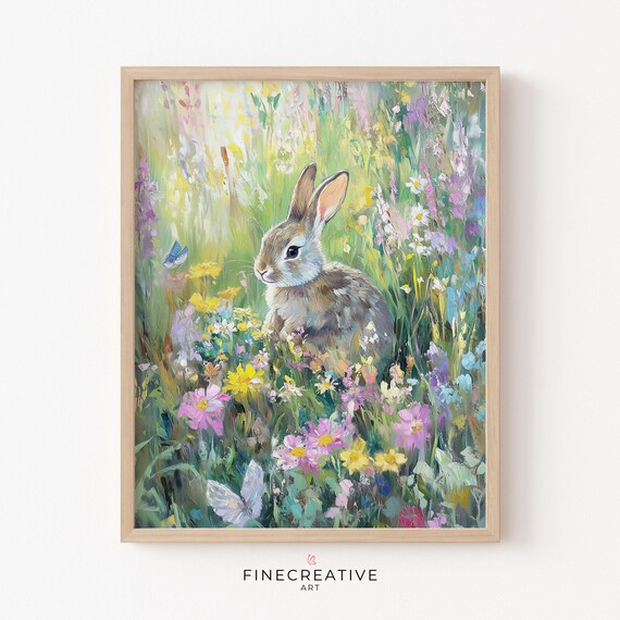 Baby Bunny Sitting in a Colorful Wild Spring Flower Field Poster