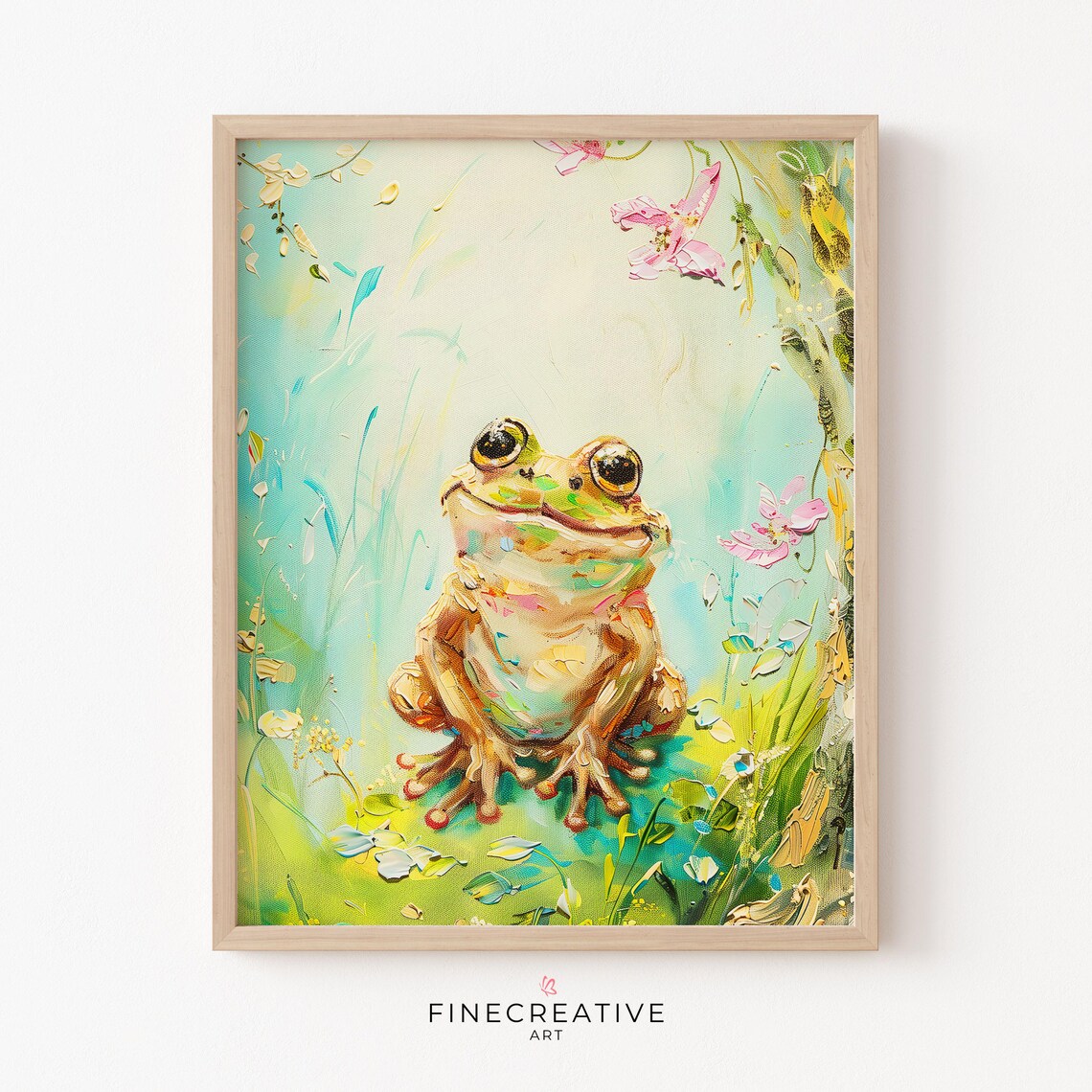 Cute Frog Pastel Garden Flowers Nursery Sweet Amphibian Poster