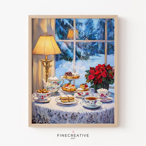Vintage Winter Tea Party Table By Snowy Window Artwork Poster