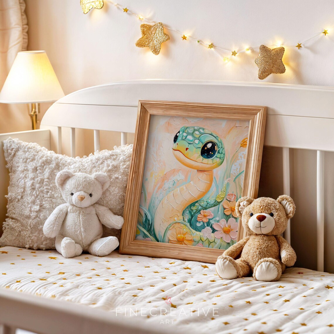 Cute Baby Snake Flowers Pastel Nursery Animal Portrait Art Print - Image 2