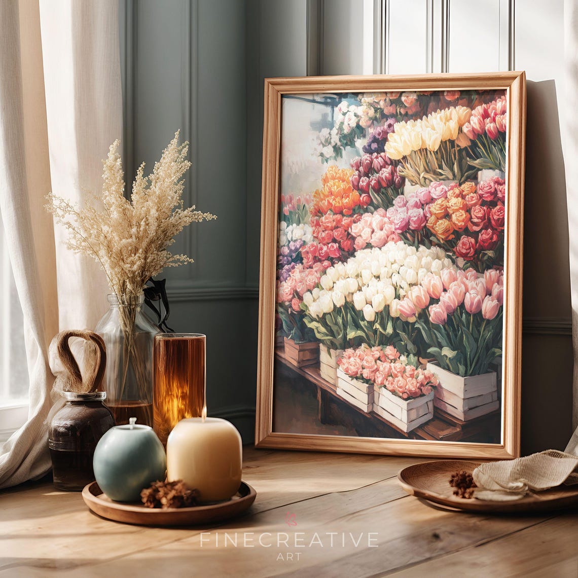 Flower Market Stall Overflowing With Colorful Tulips Wall Art - Image 2