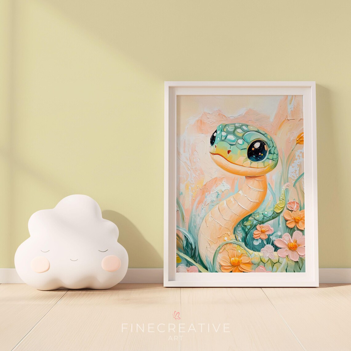 Cute Baby Snake Flowers Pastel Nursery Animal Portrait Art Print - Image 4