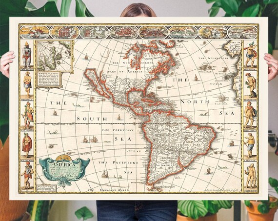 1646 America New World Antique Map Vintage Cartography Poster