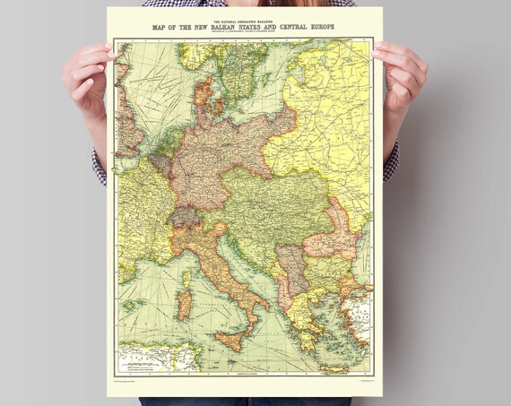 New Balkan States Central Europe Vintage National Geographic Map Poster