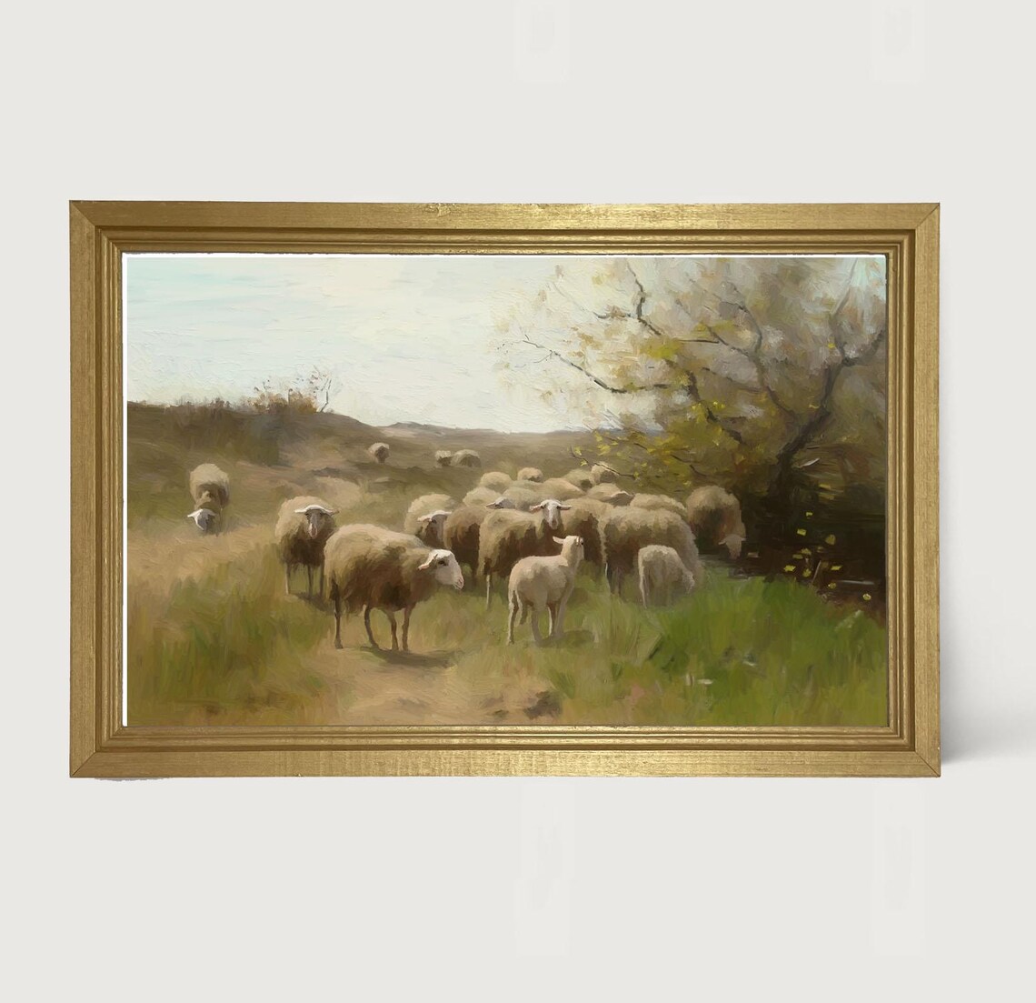 Vintage Grazing Sheep Countryside Wall Art Print