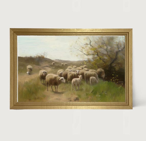 Vintage Grazing Sheep Countryside Wall Art Print