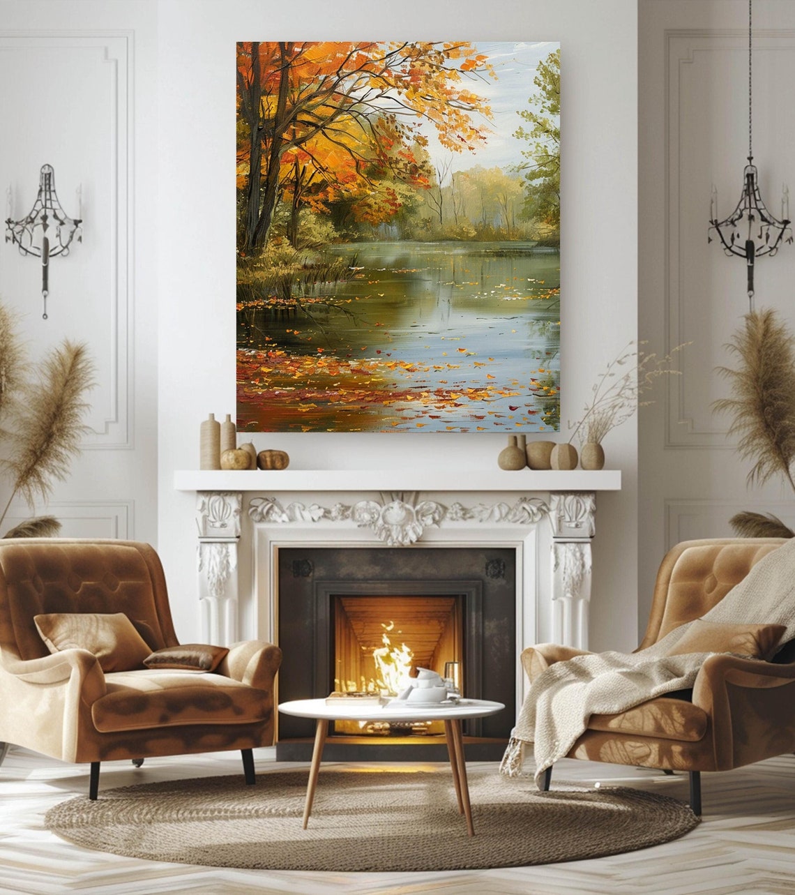 Tranquil Autumn Pond Reflections Golden Fall Trees Calm Water Poster